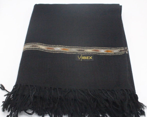 Black Swati Strip Handmade Wool Shawl